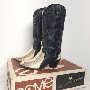 ACME  Two Toned Snakeskin Cowboy Tall Boots Vintage